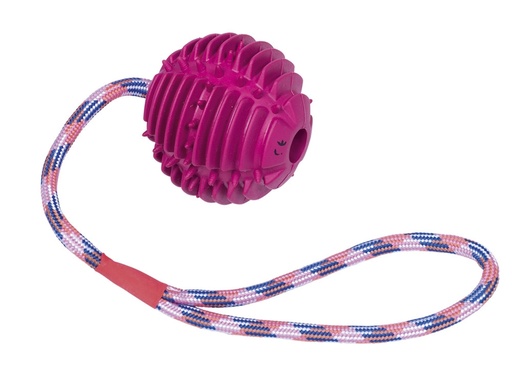 [NB62382] Rubberen bal met touw ball: 7,5 cm; rope: 30 cm paars
