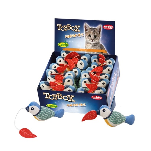[NB62434] Opwindbare pluche vogels met kattenkruid display 24 st, 10 cm Mix kleuren