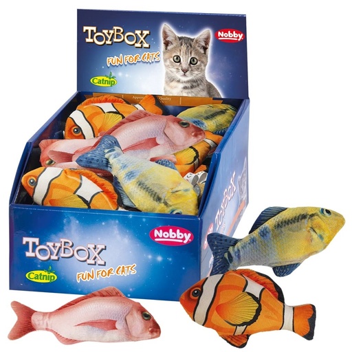 [NB62436] Pluche vis met kattenkruid Display 24 st, 14,5 + 16,5 cm Mix kleuren