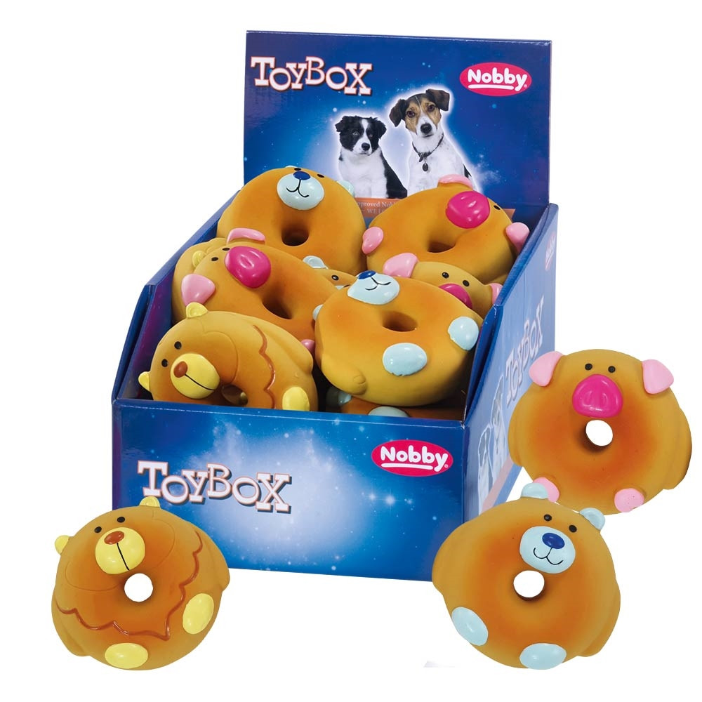 Latex donut "Dier" Display 18 st, 8,5 cm Mix kleuren