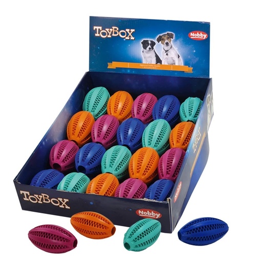 [NB62582] Rubberen tandheelkundige rugbybal display 20 st., 9 cm Mix kleuren