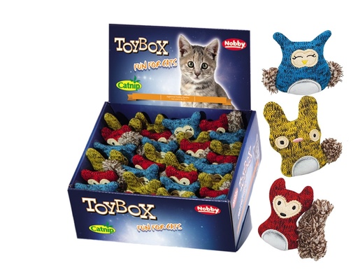 [NB63934] Dieren van stof met pluche en kattenkruid display 30 st, 7,5 cm Mix kleuren