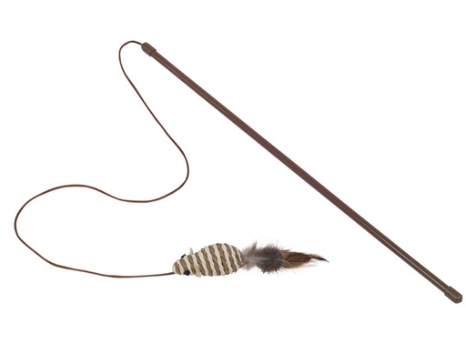 [NB66911] Staaf met rammelaar muis met veren hengel 45 cm; mouse 7 cm 