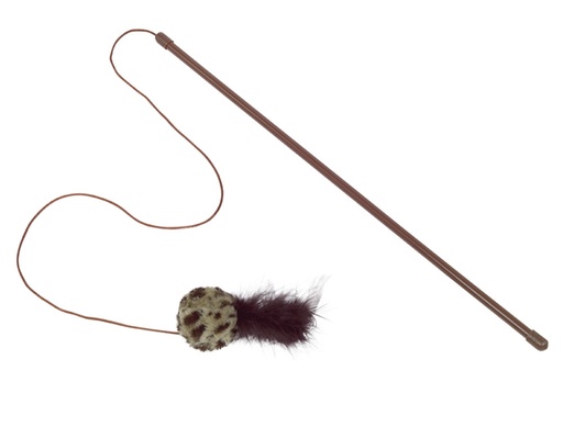 [NB66912] Staaf met rammelaarbal met veren hengel 45 cm; ball 6 cm 