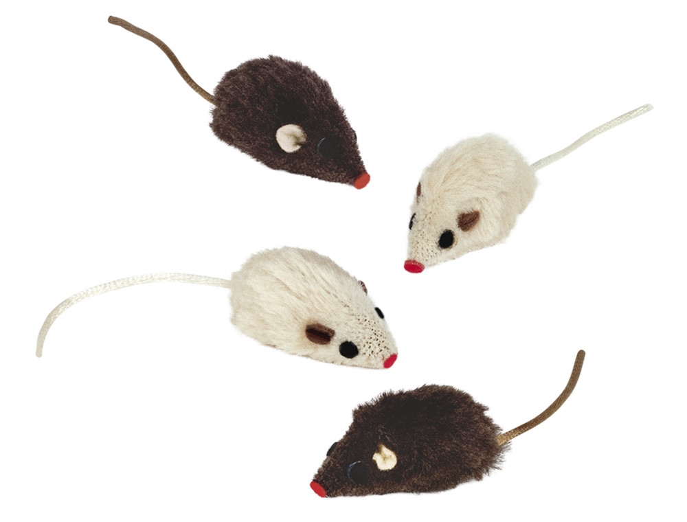Pluche muis met rammelaar 4 st, 5 cm 