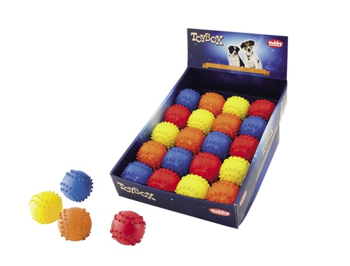 [NB67021] Rubberen bal met knoppen display 20 st.,  6,5 cm Mix kleuren