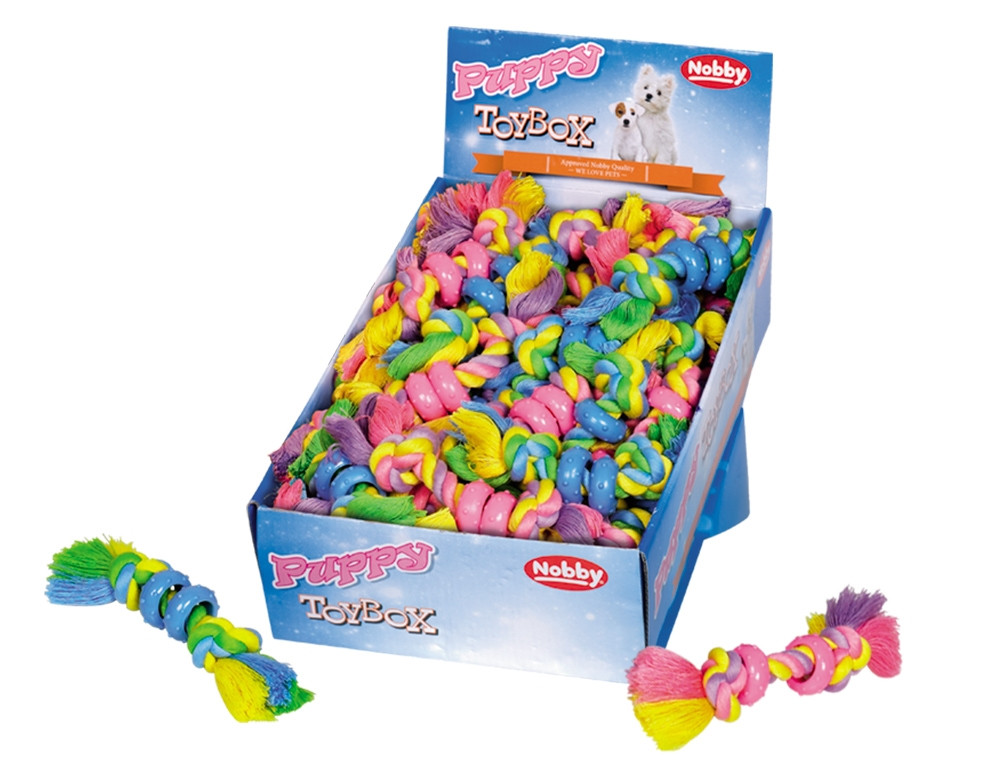 Touwspeeltje, Touw met rubber voor puppy's 30 g; 16 cm; display 48 st. 