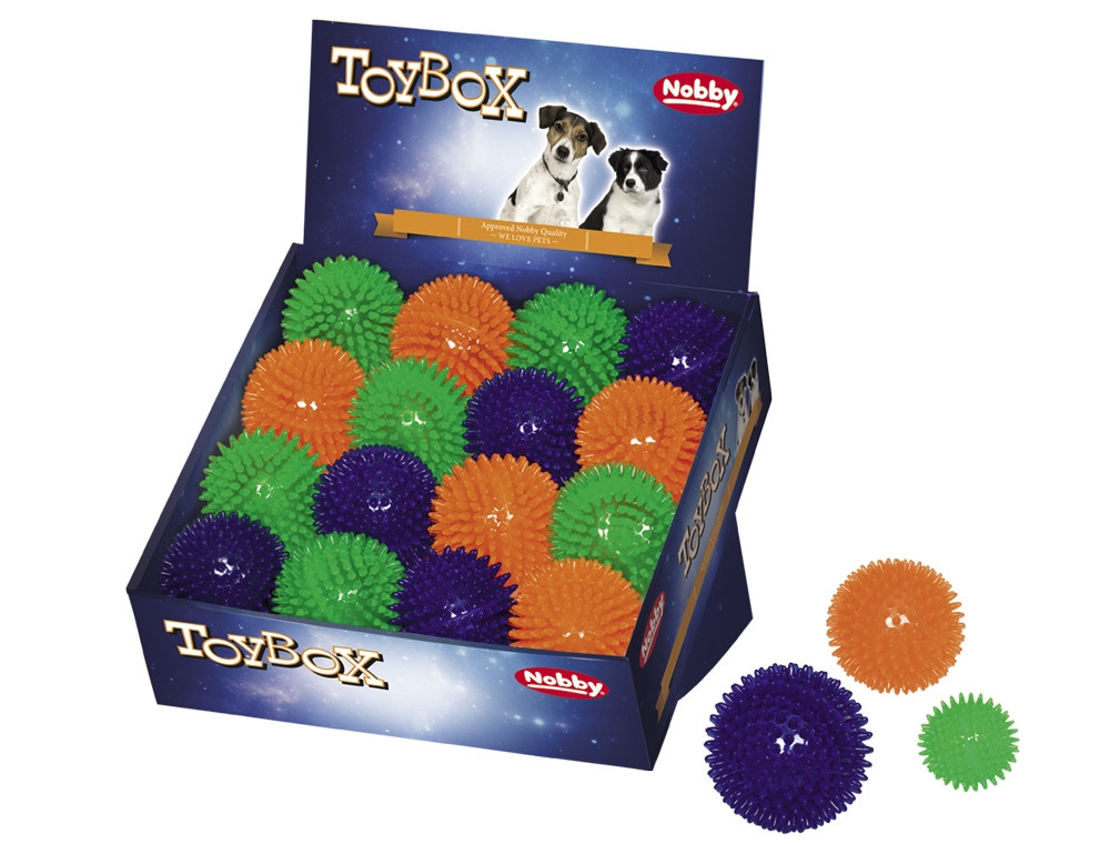TPR-bal "SPIKY" display 16 st., 8 cm Mix kleuren