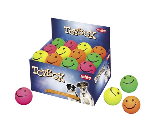 [NB67236] Schuimrubberen smileyballetjes 7,2 cm; display 24 st. Mix kleuren