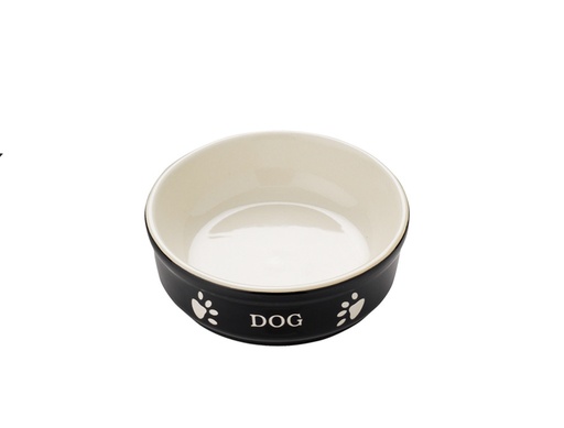 [NB68764] Hondenbak van keramiek "DOG" 12 X 12 X 3,7 cm; 130 ml zwart / beige