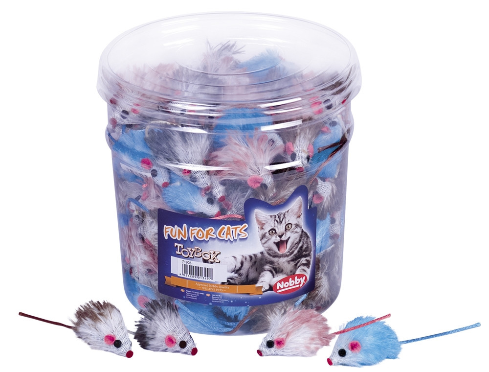 Speelgoedkist kat Tube 144 st., 5 cm plush mouse, 