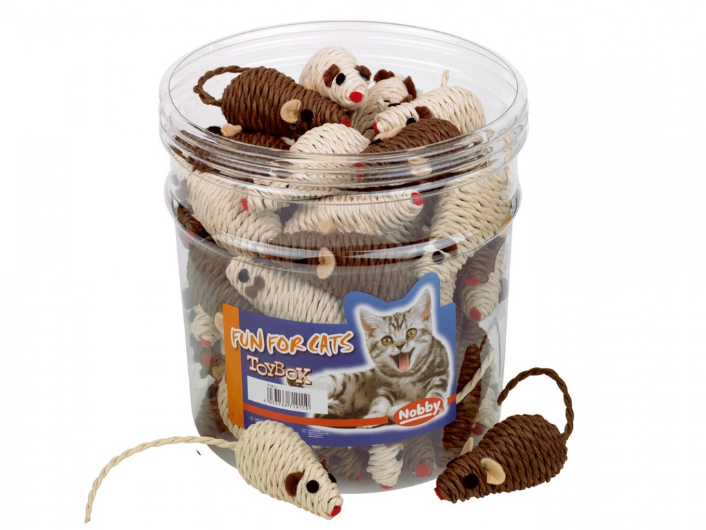 Speelgoedkist kat Tube 45 st., 7 cm sisal mouse bruin and beige