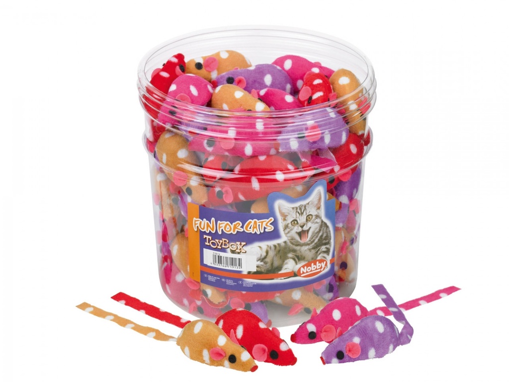 Speelgoedkist kat Tube 72 st., 7 cm fabric mouse, dotted