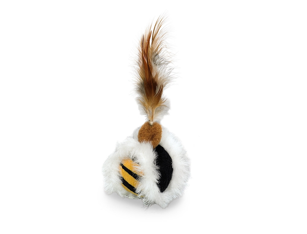 Pluche bal met veer, met kattenkruid