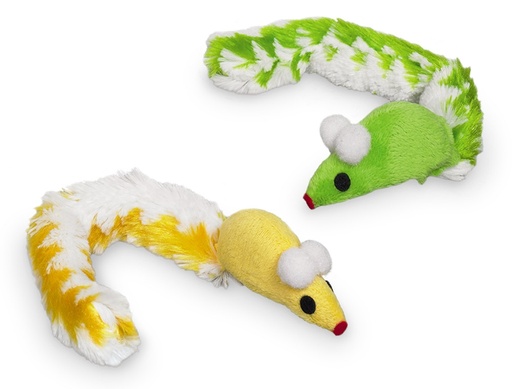 [NB71960] Pluche muis met pluche staart, met kattenkruid 2 St, 7 cm 