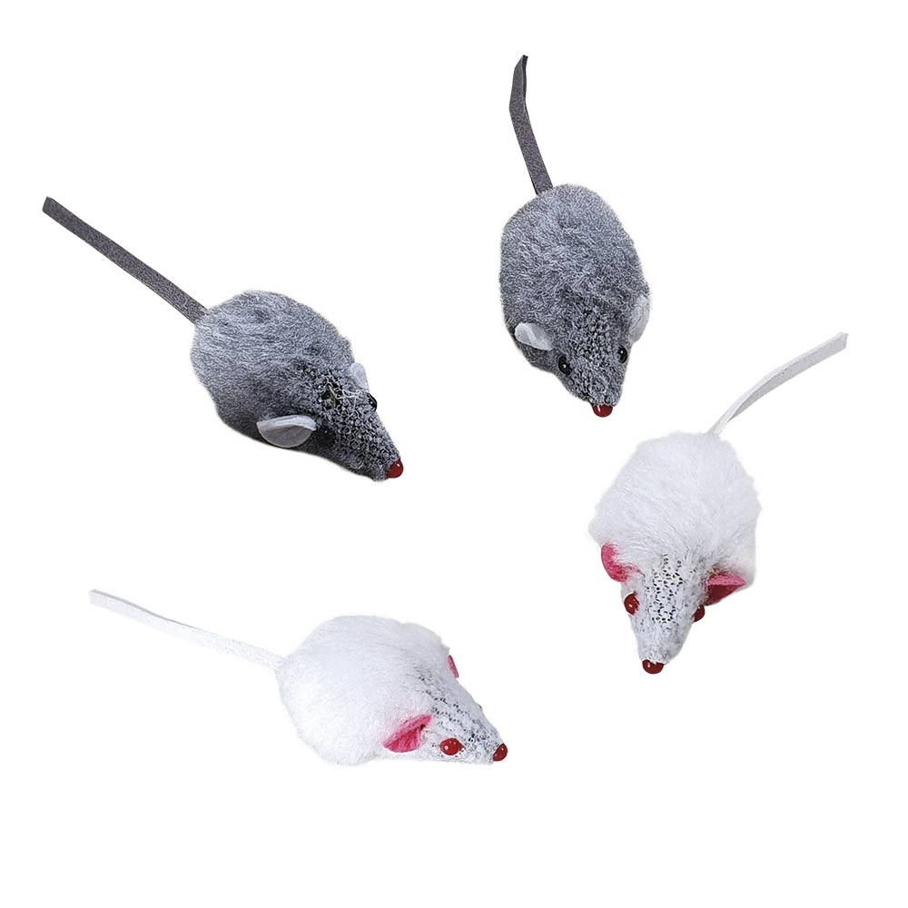 Pluche muis met kort haar 5 cm; 4 stuks 