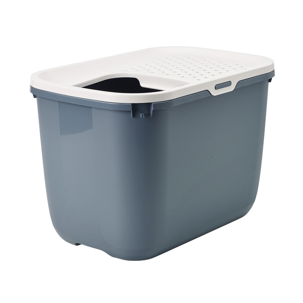 Kattentoilet "Hop In" steenblauw-wit