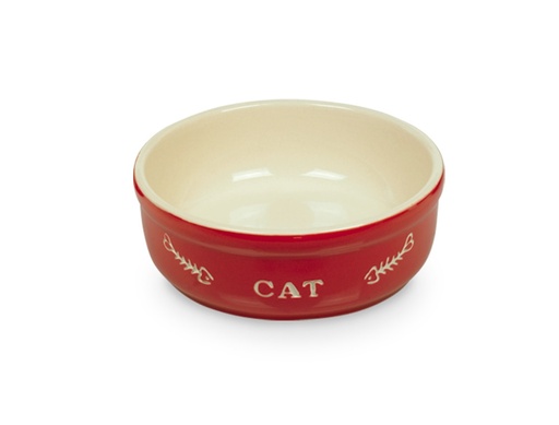 [NB73350] Kat keramische schaal "CAT" 13,5 X 5 cm; 250 ml rood / beige