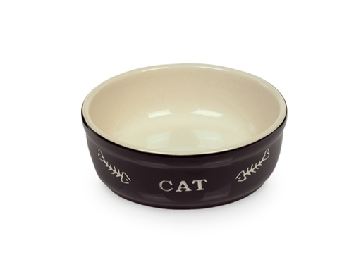 [NB73351] Kat keramische schaal "CAT" 13,5 X 5 cm; 250 ml zwart / beige