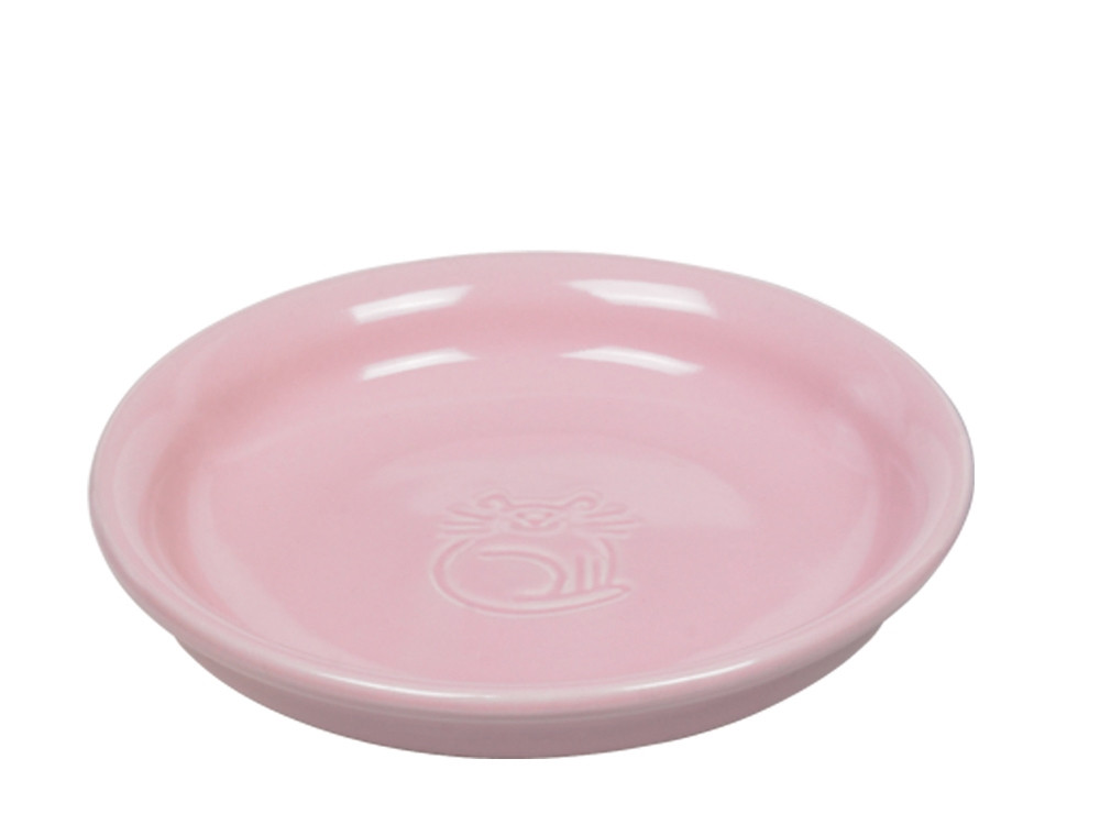 Kat keramische melkschaal 14 x 2 cm; 100 ml roze