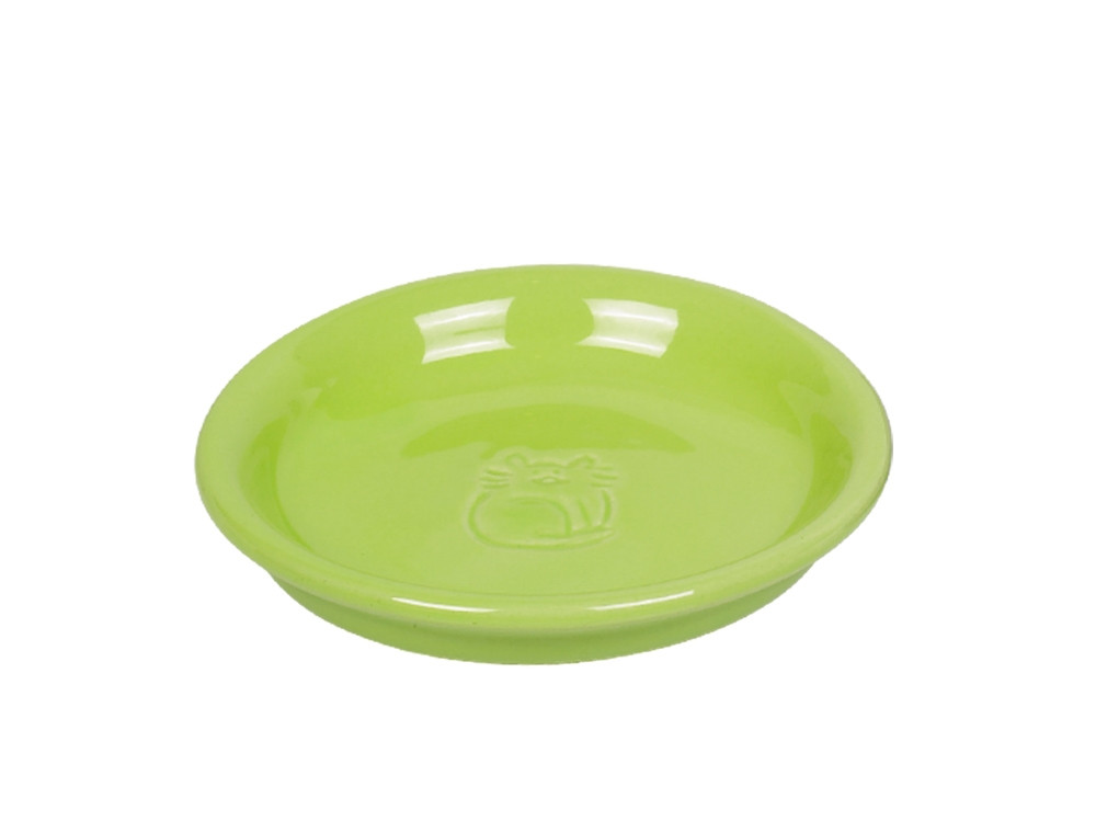 Kat keramische melkschaal 14 x 2 cm; 100 ml licht groen