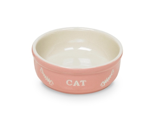 [NB73366] Kat keramische schaal "CAT" 13,5 X 5 cm; 250 ml roze/ beige