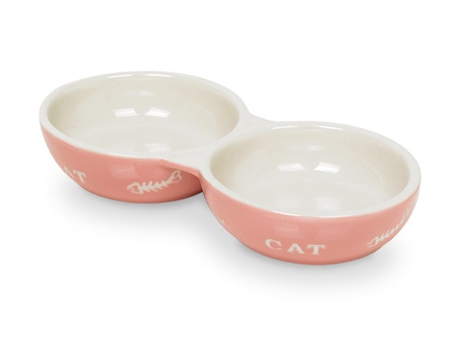 [NB73367] Kat keramische dubbele kom "CAT"