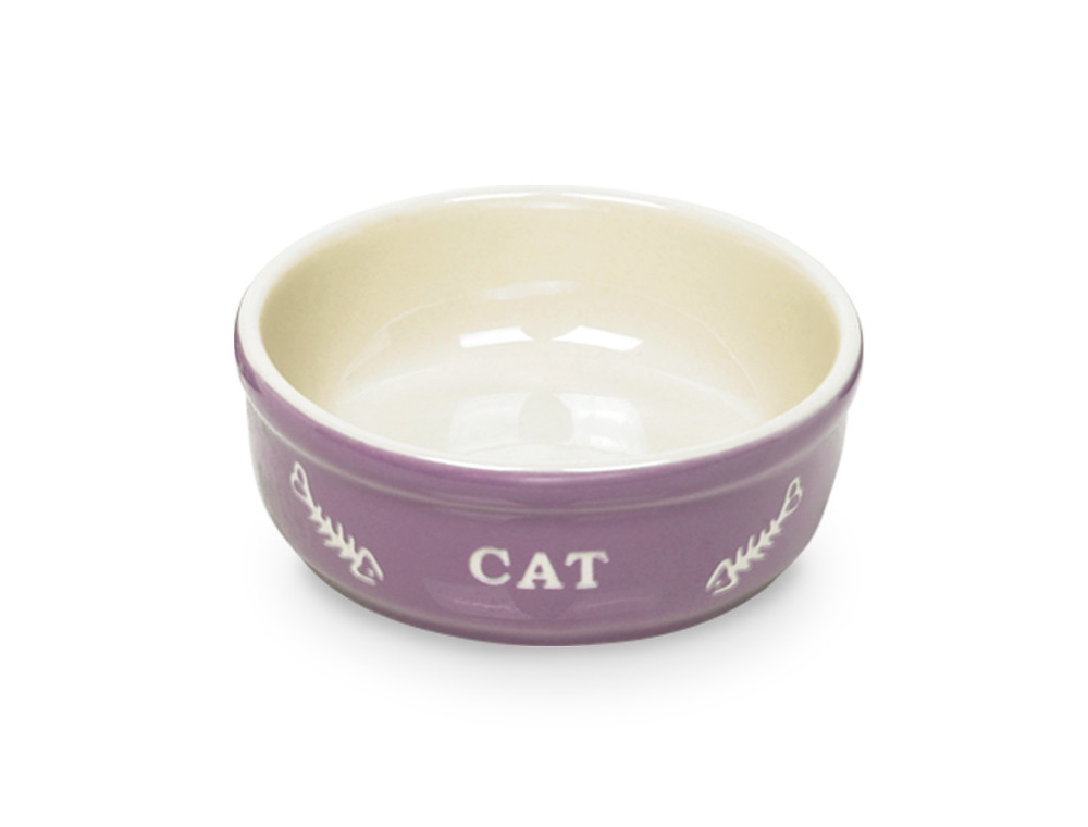 Kat keramische schaal "CAT" 13,5 X 5 cm; 250 ml paars/ beige