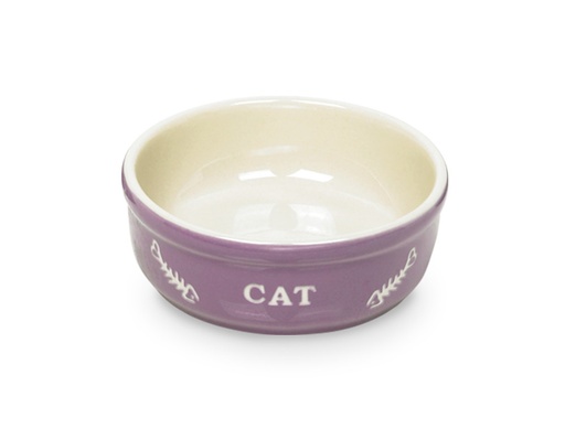 [NB73369] Kat keramische schaal "CAT" 13,5 X 5 cm; 250 ml paars/ beige