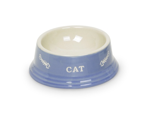 [NB73377] Kattenbak keramiek "CAT" 14 x 4,8 cm; 140 ml licht blauw / beige