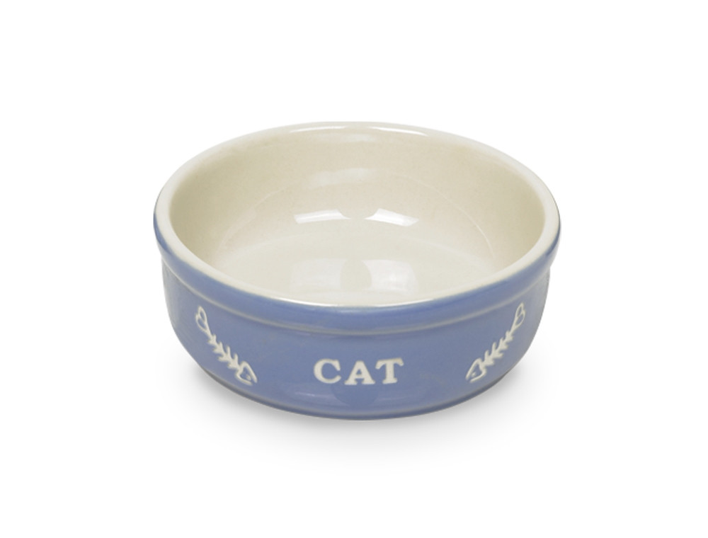 Kat keramische schaal "CAT" 13,5 X 5 cm; 250 ml licht blauw / beige