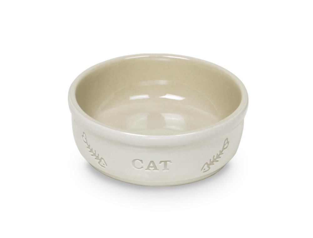 Kat keramische schaal "CAT" 13,5 X 5 cm; 250 ml wit / beige