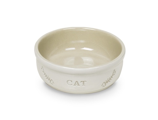 [NB73381] Kat keramische schaal "CAT" 13,5 X 5 cm; 250 ml wit / beige