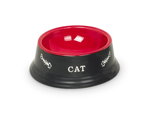 [NB73386] Kattenbak keramiek "CAT" 14 x 4,8 cm; 140 ml zwart / rood