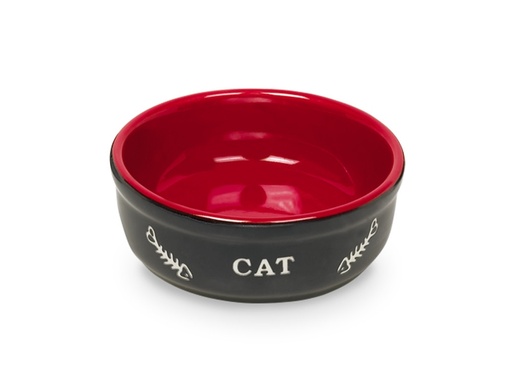 [NB73387] Kat keramische schaal "CAT" 13,5 X 5 cm; 250 ml zwart / rood
