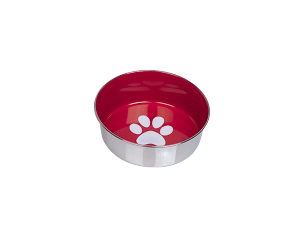 Roestvrijstalen kom HEAVY PAW, antislip 13,5 cm 0,45 ltr rood