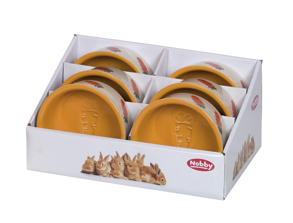 Knaagdier keramiek schaaltje "WORTEL" display 6 pcs; 10,0 x 4,0 cm; 180 ml beige/oranje