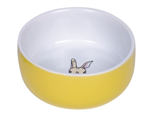 [NB73750] Knaagdier Keramieken schaal "Konijn"  11cm x 4,5 cm; 300 ml geel/weiß