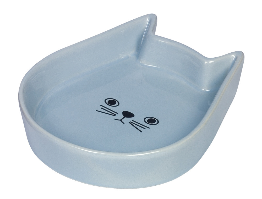 Keramieken kattenbakje "Kitty Face" 13 x 16 x 3 cm; 200 ml licht blauw