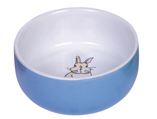 [NB73767] Knaagdier keramiek schaaltje "Konijn"  11cm x 4,5 cm; 300 ml blauw/wit