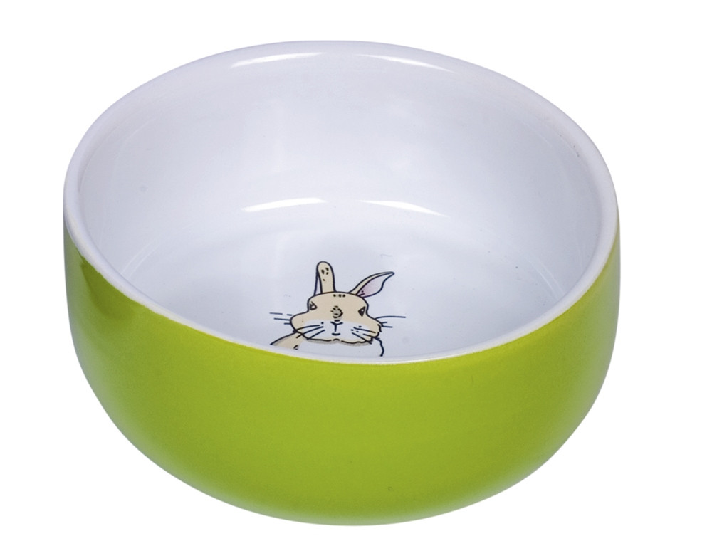 Knaagdier keramiek schaaltje "Konijn"  11cm x 4,5 cm; 300 ml groen/wit