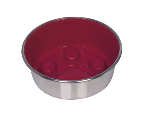 [NB73813] Anti-slurpende roestvrijstalen kom "Paw", antislip 16 cm 0,82 ltr rood