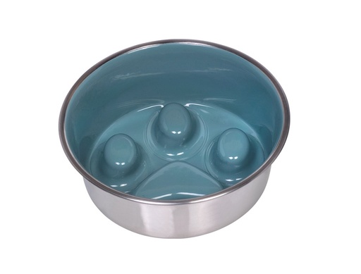 [NB73814] Anti-slurpende roestvrijstalen kom "Paw", antislip 16 cm 0,82 ltr grijs-groen