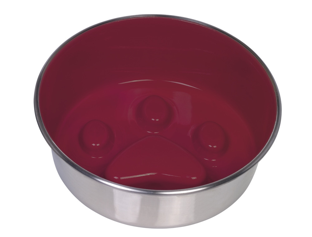 Anti-slurpende roestvrijstalen kom "Paw", antislip 20 cm 1,60 ltr rood