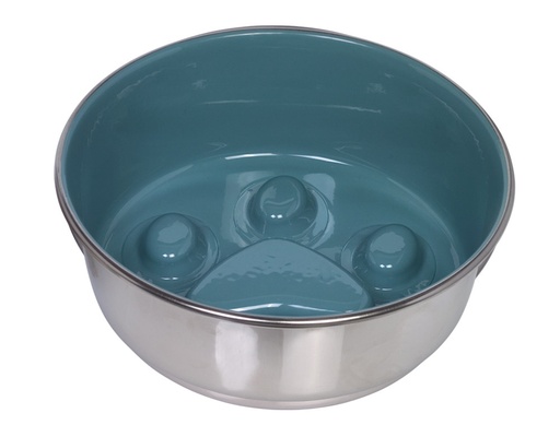 [NB73816] Anti-slurpende roestvrijstalen kom "Paw", antislip 20 cm 1,60 ltr grijs-groen