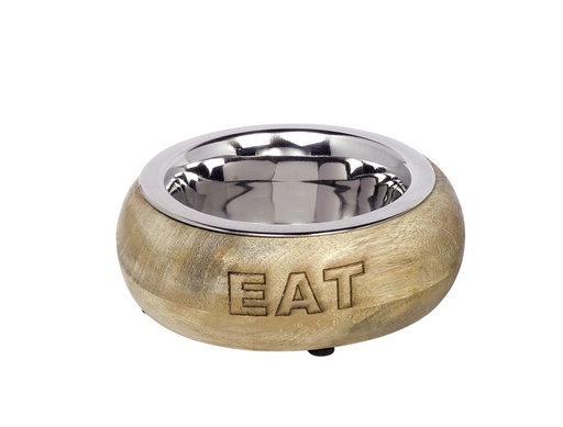 [NB73836] RVS schaal "EAT" met houten houder