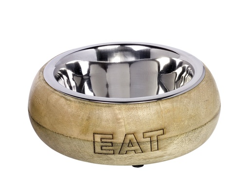 [NB73837] RVS schaal "EAT" met houten houder