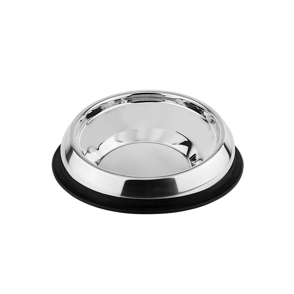RVS kom platte snuit honden, met rubberen ring  19 X 6,5 cm;  270 ml 