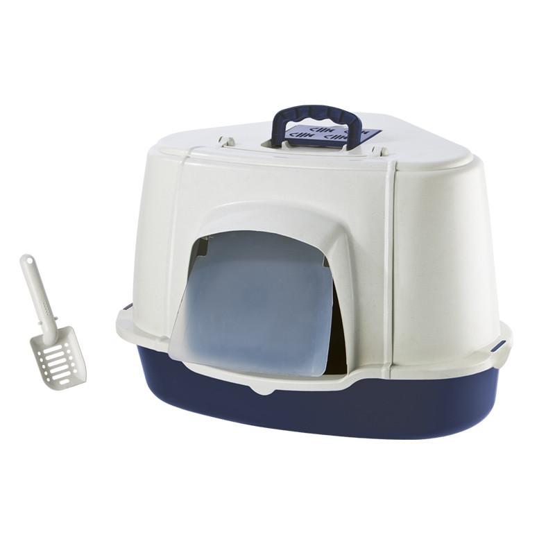 Kattenhoektoilet met dak speciaal L x B x H: 70 x 57 x 48 cm blauw