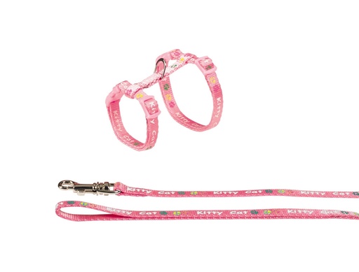 [NB7802715] Set "Kat Kat" Riem: w: 8 mm, 120 cm; harnas: nek: 15-22 cm; borst: 20-32 cm roze